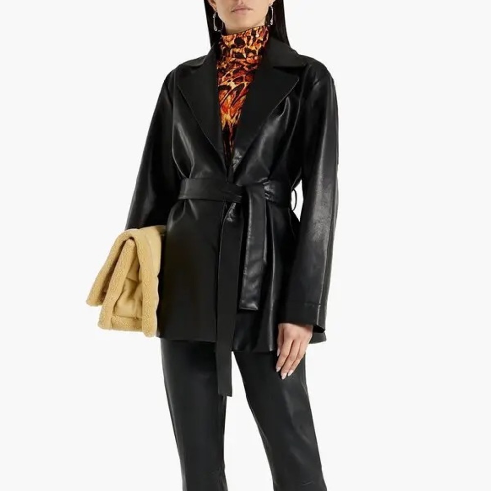 V by MUUBAA Faux Leather Belted Jacket